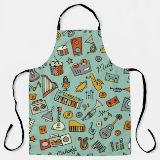 Music instruments, vintage sketch pattern. apron