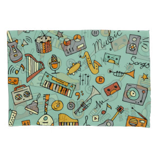 Music instruments, vintage sketch pattern. pillowcase