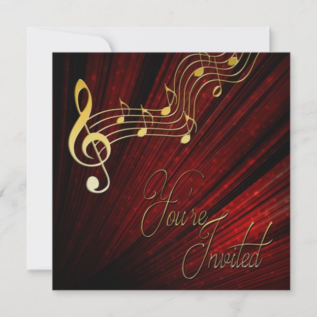 Music Invitation -REd - Gold Notes -Classy (Front)