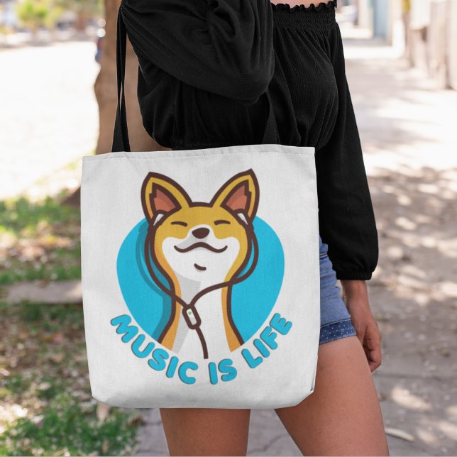 Music is Life Cartoon Basenji Tote Bag (Creator Uploaded)