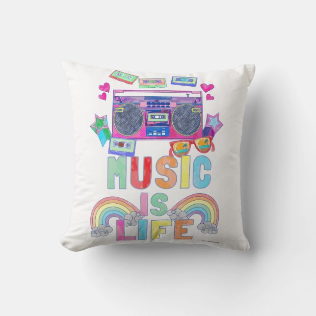 Music Is Life Fun Retro Music Cartoon Slogan Cushion (Front)