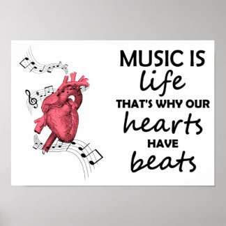 Music is Life, Heart Print, Music Quote, Music Poster