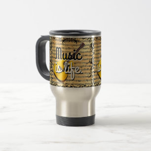 Music is life Life is Music Guitar and Notes Travel Mug