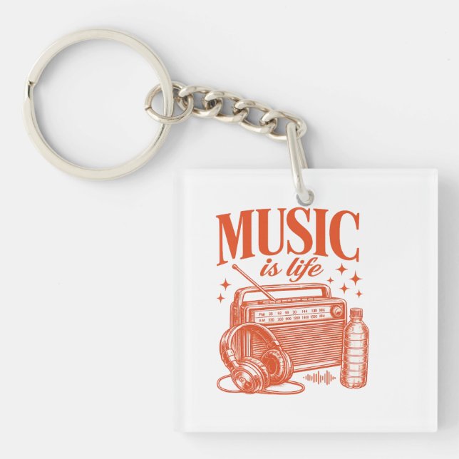 Music Is Life Vintage Design Key Ring (Front)
