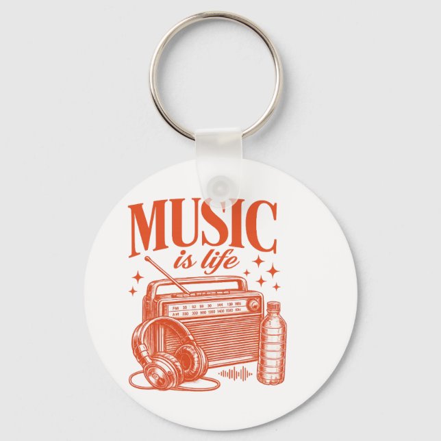 Music Is Life Vintage Design Key Ring (Front)