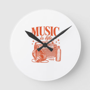 Music Is Life Vintage Design Round Clock