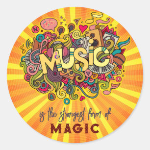 Music is Magic Customisable Quote Art Classic Round Sticker