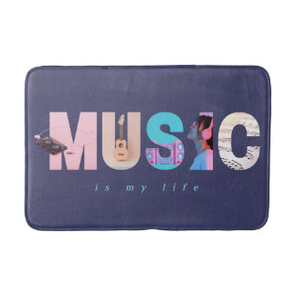 Music Is My Life Retro Y2K Tech Gamer Purple Bath Mat