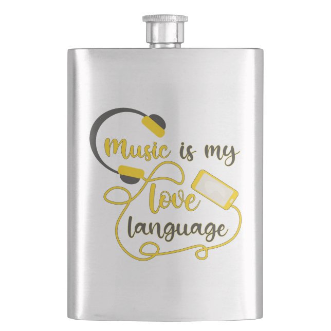 Music is my love language romantic phrase hip flask (Front)