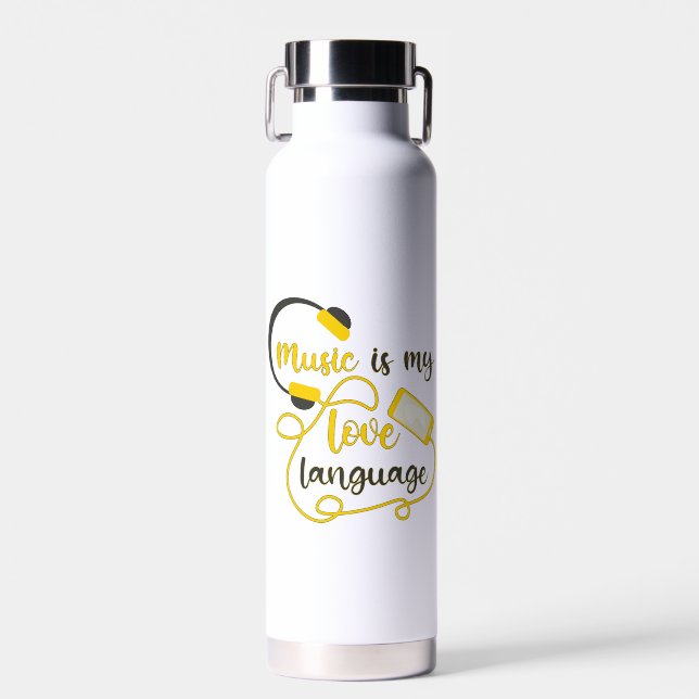 Music is my love language romantic phrase water bottle (Front)