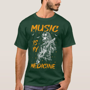 Music Is My Medicine Skeleton Playing Guitar Hallo T-Shirt