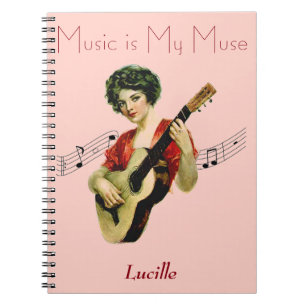 Music is My Muse Vintage Artwork: Personalised Spiral Notebook