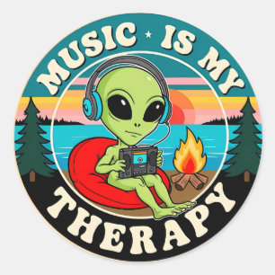 Music is my therapy classic round sticker
