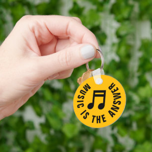 Music is the answer funny custom monogram key ring