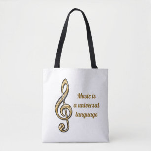 Music is Universal Gold Silver Clef Symbol Musical Tote Bag