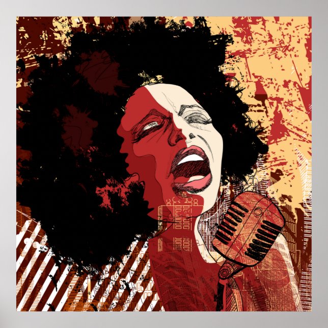 Music Jazz - afro american jazz singer on grunge b Poster (Front)