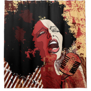 Music Jazz - afro american jazz singer on grunge b Shower Curtain