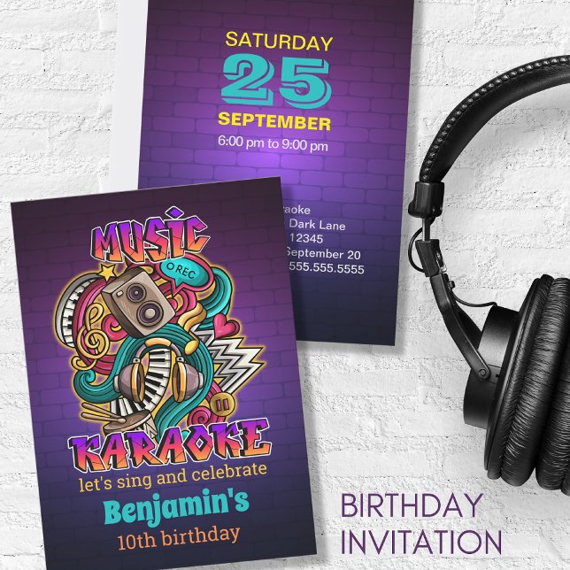 Music Karaoke graffiti style Birthday Invitation (Creator Uploaded)