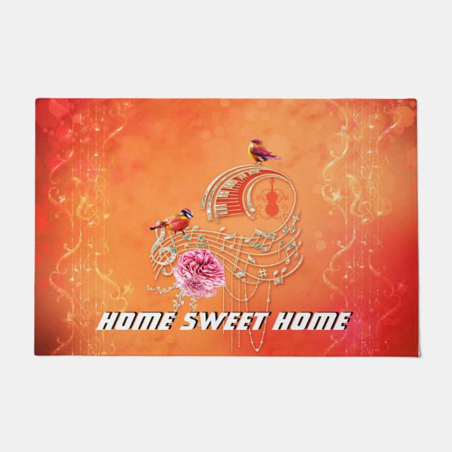 Music key notes and clef with birds doormat (Front)