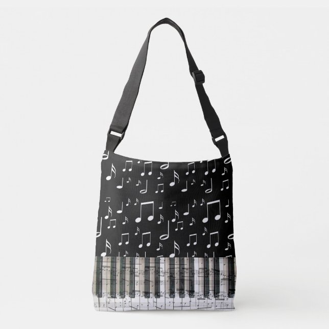 music keyboard piano black and white crossbody bag (Front)