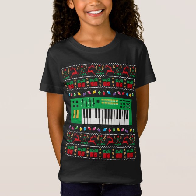 Music Keyboard Ugly Christmas Sweater Xmas Lights  (Front)