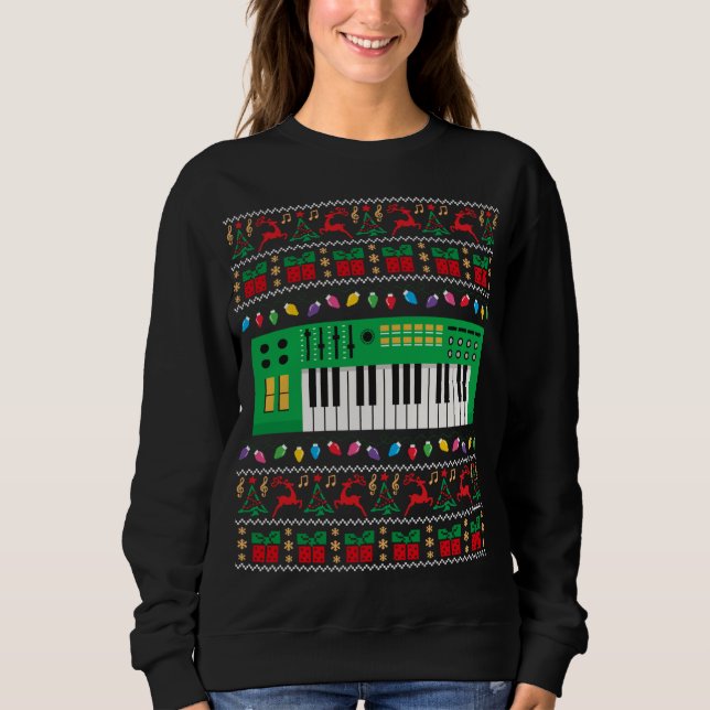 Music Keyboard Ugly Christmas Sweater Xmas Lights  (Front)