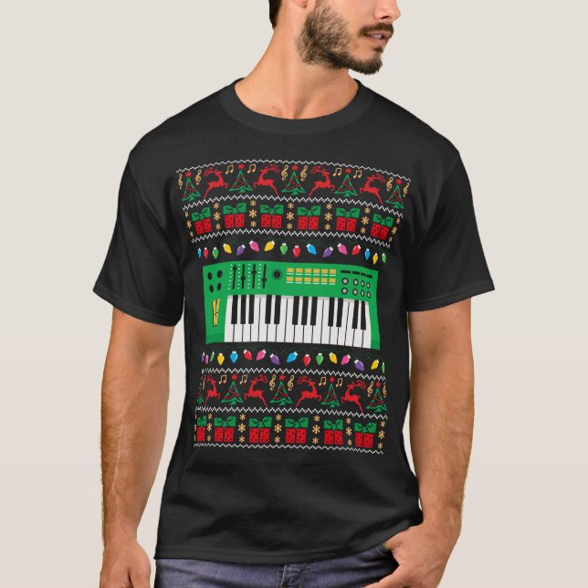 Music Keyboard Ugly Christmas Sweater Xmas Lights  (Front)