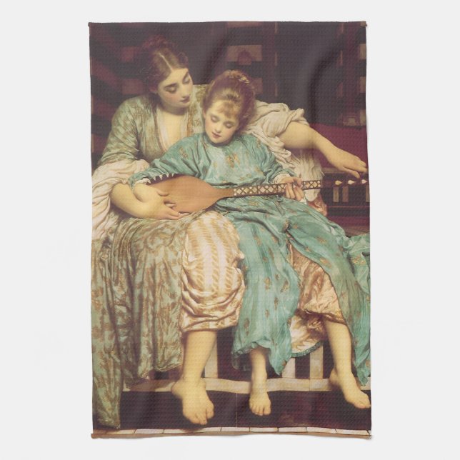 Music Lesson by Lord Frederic Leighton Tea Towel (Vertical)