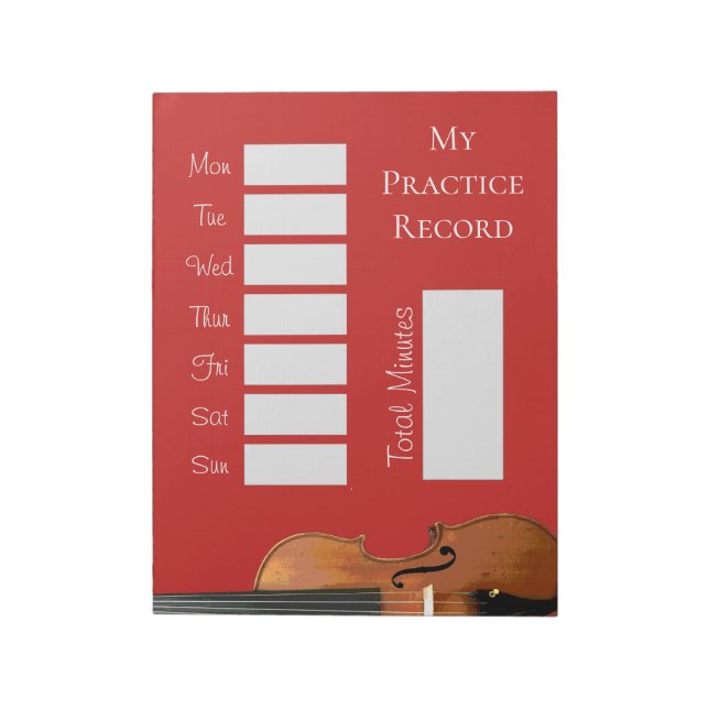 Music Lessons My Practice Record Violin Red Notepad (Rotated)