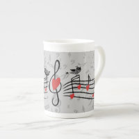 Music Love Birds on Grey Musical Notes