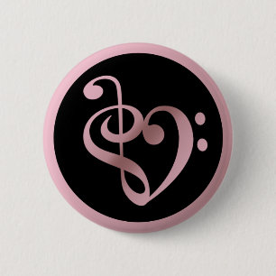 Music Love Heart Symbol Clef Notes in Rose Gold 6 Cm Round Badge