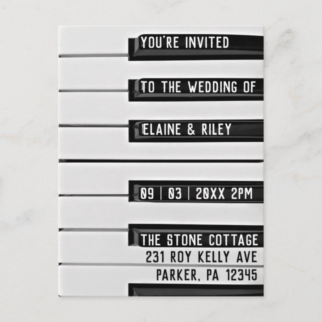 Music=Love Piano Keys Wedding Invitation Postcard (Front)