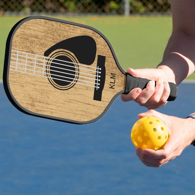 Music Lover Aged Wooden Acoustic Guitar Pickleball Paddle (Creator Uploaded)