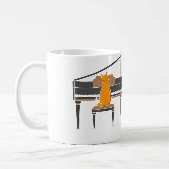 Music Lover Cat Playing Piano Coffee Mug (Left)