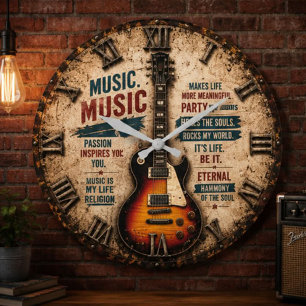 Music Lover Electric Guitar Inspirational Decor Large Clock