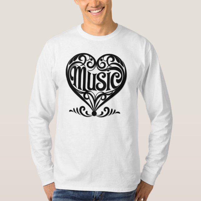 Music Lover Elegant Scrolled Heart for Musicians T-Shirt (Front)