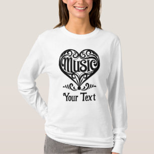 Music Lover Elegant Scrolled Heart Personalised T-Shirt