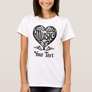 Music Lover Elegant Scrolled Heart Personalised T-Shirt