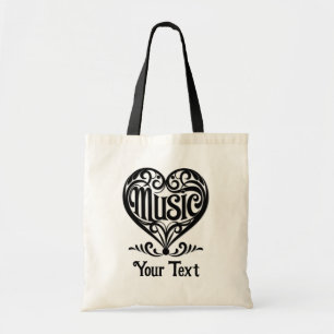 Music Lover Elegant Scrolled Heart Personalised Tote Bag