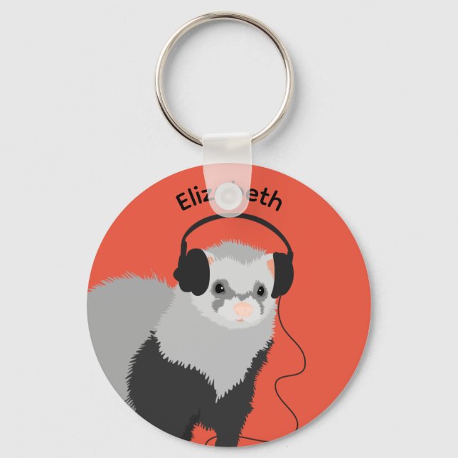 Music Lover Ferret Name Key Ring (Front)