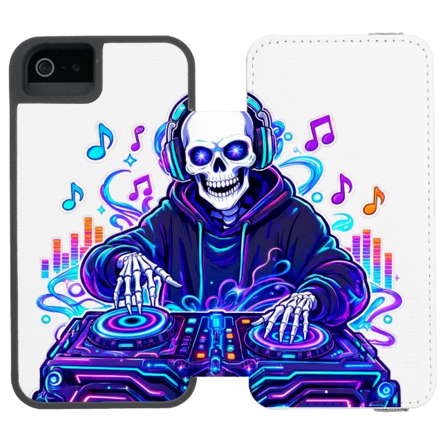 Music Lover Neon Skeleton Design Incipio iPhone Wallet Case (Folio Open)