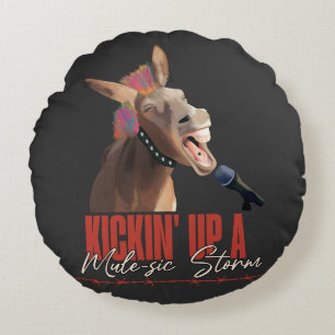 Music Lover Punny Rockstar Donkey  Round Cushion