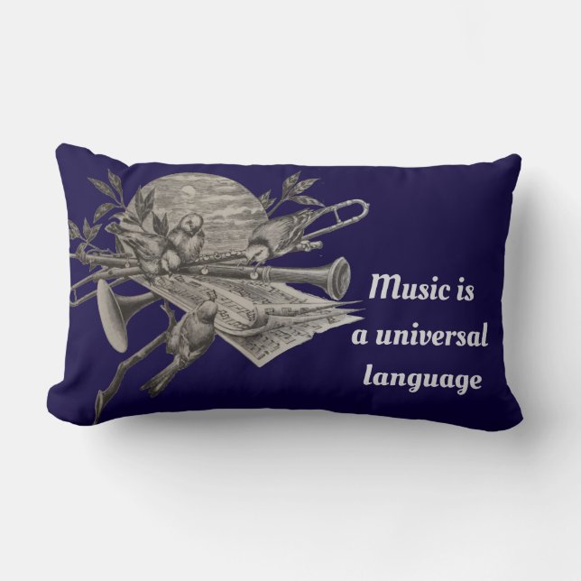 Music Lover Vintage Etching Band Instruments Lumbar Cushion (Front)