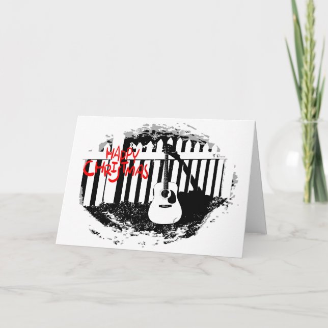 Music Lovers Christmas - Acoustic Guitar Christmas Holiday Card (Front)