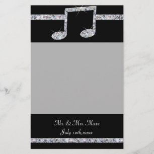 Music Lovers Diamond Shimmer On Black Wedding Stationery