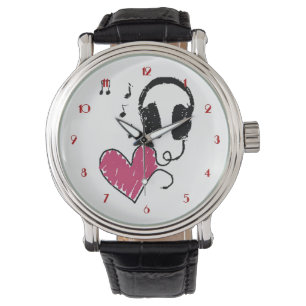 Music Lovers Heart Headphones Wrist Watch