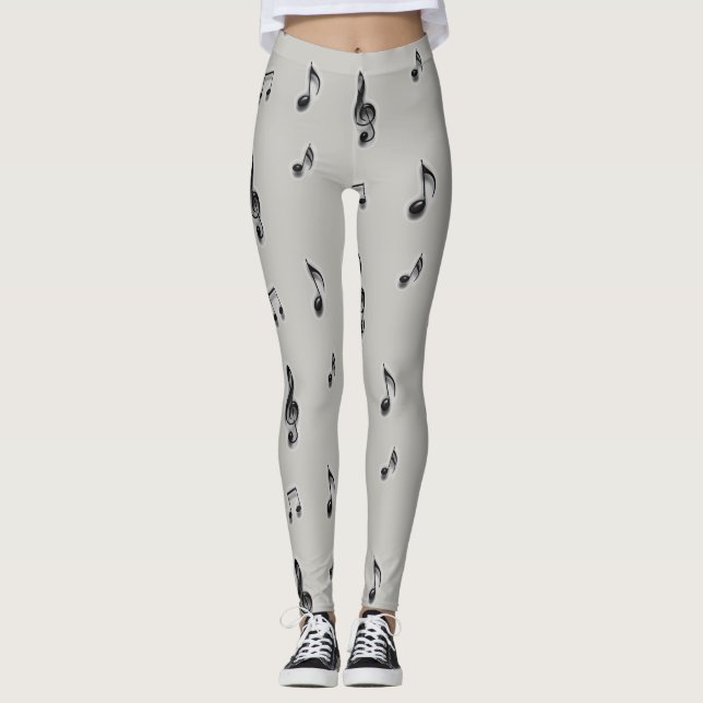 Music Lovers Musical Note Black and Grey Leggings (Front)