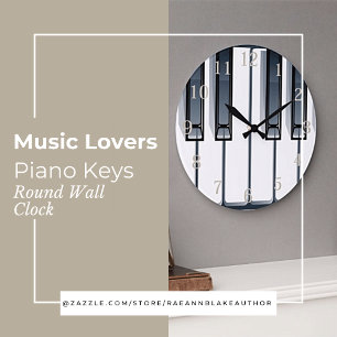 Music Lovers Piano Keys Round Wall Clock