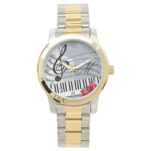Music Lovers theme Treble clef Keyboard and Rose Watch (Front)