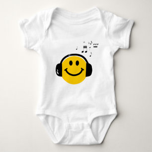 Music Loving Happy Face with Headphones Baby Bodysuit